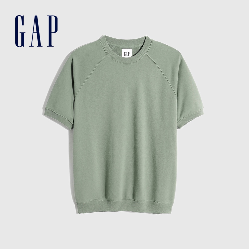 Gap 男女同款 短袖上衣 碳素軟磨法式圈織系列-豆綠色(808997)