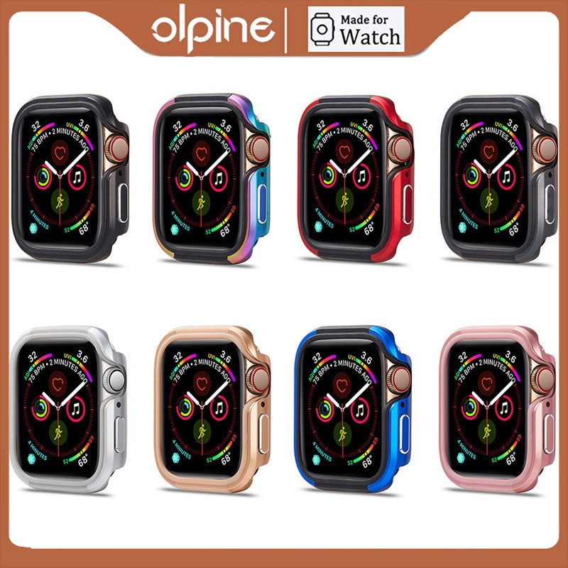 適用於Apple Watch1/2/3/4/5/6/SE代矽膠+鋁合金外殼 iwatch保護框 蘋果手錶金屬保護殼