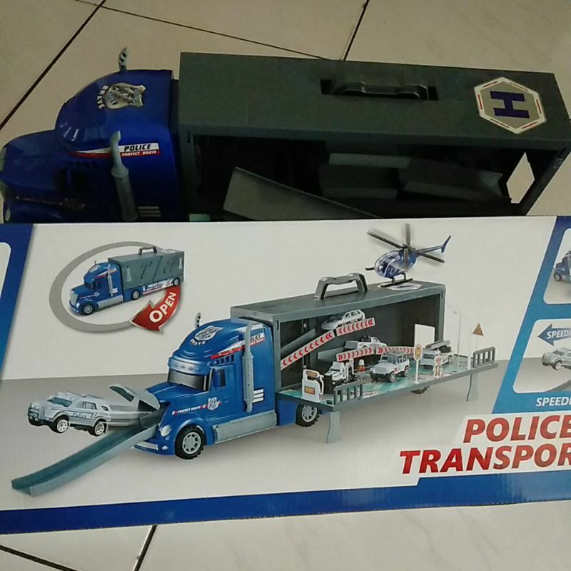 警察基地軌道玩具貨櫃車附合金車3台