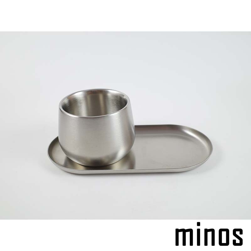 伴桌｜minos 雙層不鏽鋼咖啡杯連碟套裝組-100ml ( 冰滴咖啡 雙層杯 不鏽鋼杯 濃縮咖啡杯 )
