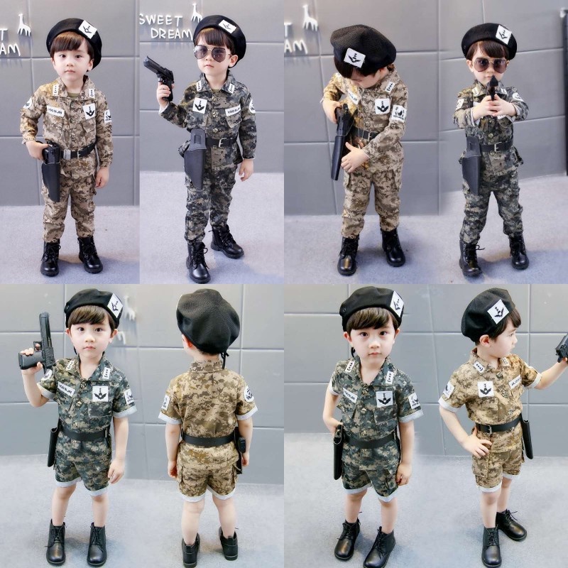 萬聖節兒童服飾 軍訓服裝 軍裝 兒童迷彩服套裝 男童特種兵軍服 幼兒園寶寶短袖表演服 女童裝軍裝