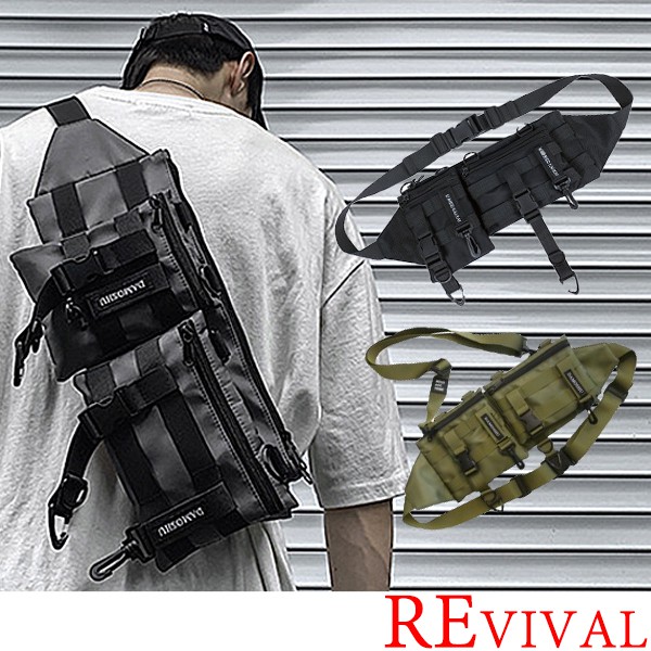 《REVIVAL》軍事戰術側背包 扣環 織帶 小包 包包 單肩 輕便 軍事風 工裝 零錢包 裝香菸 放鑰匙 6369