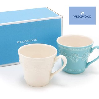 【正版日貨】[現貨]英國WEDGWOOD骨瓷浮雕陶瓷馬克杯2入組 英國皇室精品 高工藝 藍白杯 送禮 禮盒