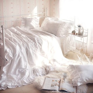 公主床罩 浪漫天使 白色 緹花布床罩組 標準雙人 加大床罩 床裙組 精梳純棉 緹花布料 保證不起毛球