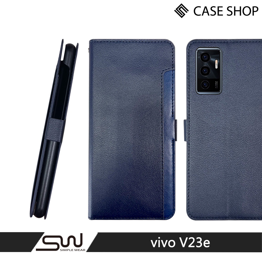 【CASE SHOP】 Vivo V23e 前插卡側立式皮套-藍