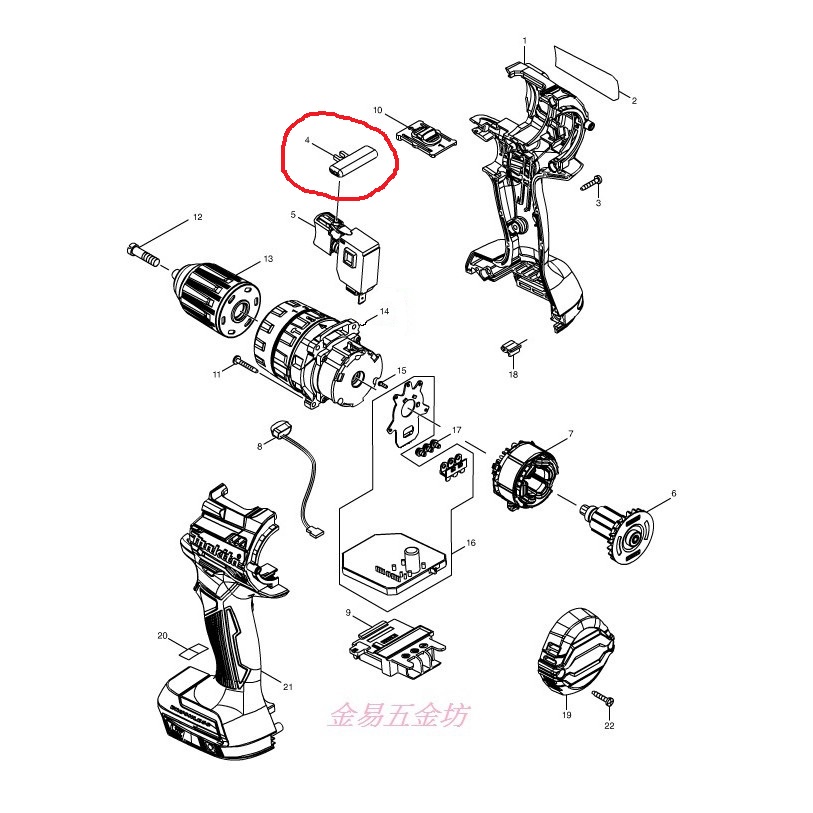 Makita 牧田 DHP484電鑽適用 維修零件 正轉逆轉切換 #4 正逆切換桿