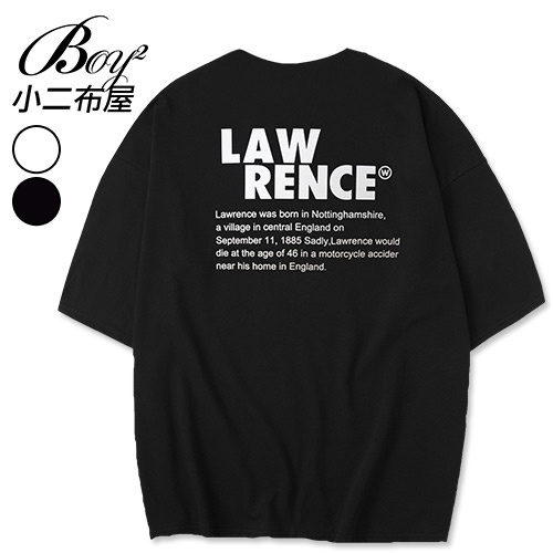 小二布屋-情侶短T恤 MIT韓版LAWRENCE字母印花五分袖上衣(2色) 【NW621060】