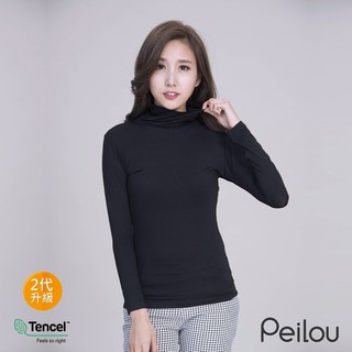 貝柔Tencel機能保暖發熱衣 女高領(黑)