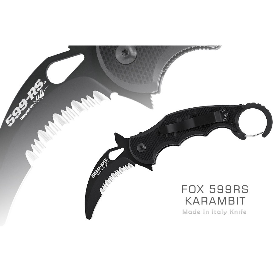 【angel 精品館 】義大利FOX FX-599RS Rescue 黑G10柄KARAMBIT折刀(黑齒刃)