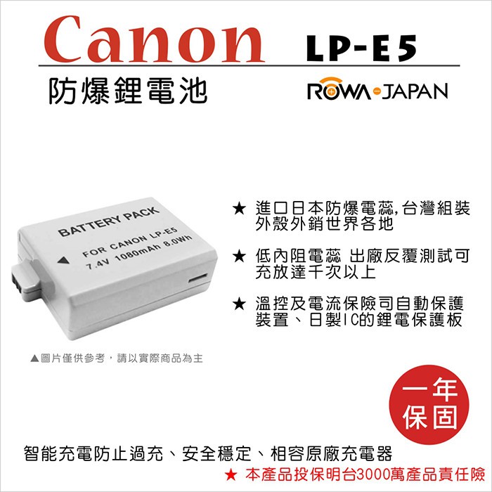 團購網@樂華 FOR Canon LP-E5 相機電池 鋰電池 防爆 原廠充電器可充 保固一年