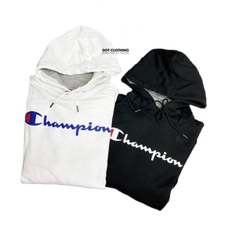 Champion Fleece Large Logo Hoodie 美版 內裏刷毛 黑 白 刺繡 連帽 帽T DOT聚點