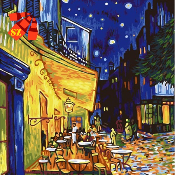 無框數字油畫 SZ （無框-含顏料畫筆）diy數字油畫 手繪浪漫夜景客廳臥室裝飾畫 月光晚餐