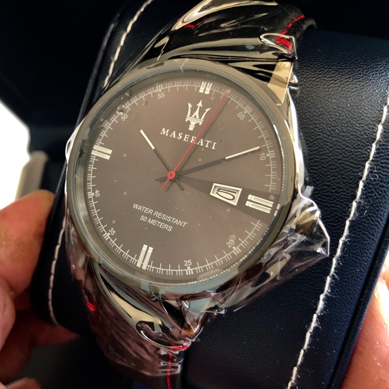 MASERATI  R8851130001 賽車風格 簡約風 皮錶帶 紅針 （均均服飾）購入 （蝦皮最低價求現金）正品