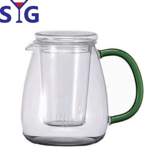 SYG耐熱玻璃綠色手把花茶壺-玻璃內芯900ml