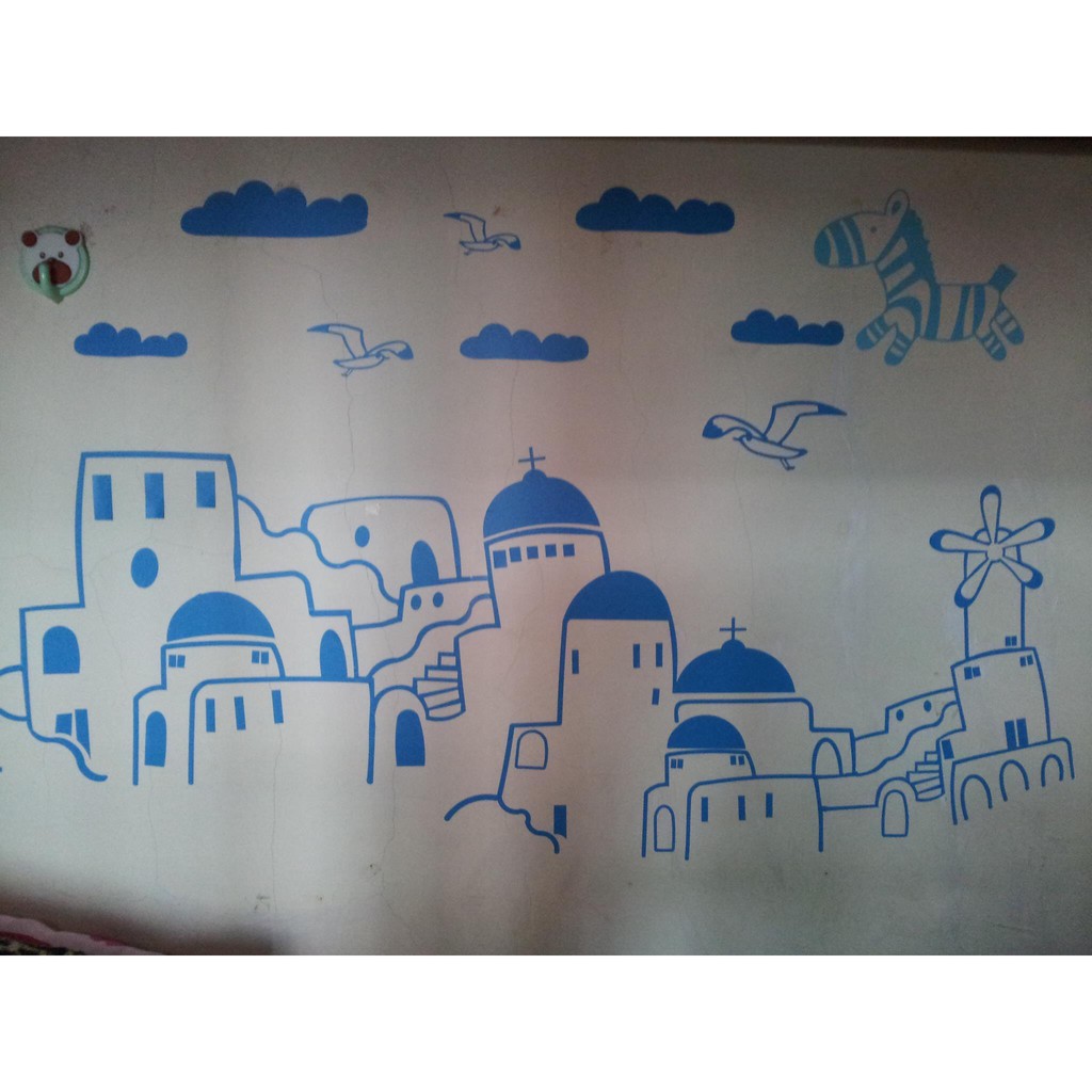 源遠 希臘地中海全景 C 44 壁貼壁紙愛琴海海甌歐洲陽光小房子風情小鎮 蝦皮購物