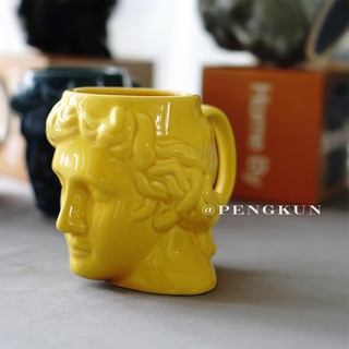 Doiy杯子西班牙古希臘阿波羅大衛頭杯羅馬雕塑杯大衛水杯復古人像擺件創意陶瓷水杯個性咖啡杯生日