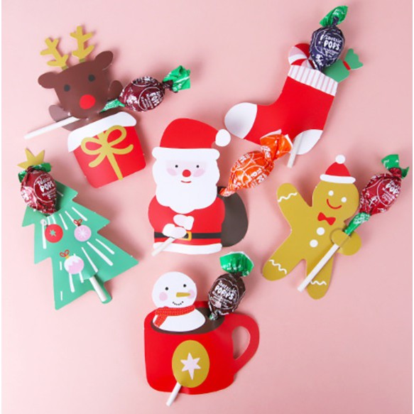 +豬寶寶+新款聖誕老人 聖誕樹 企鵝 麋鹿造型棒棒糖紙卡 卡片/裝飾棒棒糖卡片/聖誕節卡片