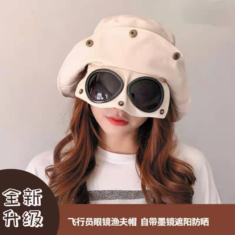 女生夏季帽子 眼鏡帽子男女韓版個性潮牌飛行員漁夫帽學生春夏出游防曬遮陽盆帽 蝦皮購物