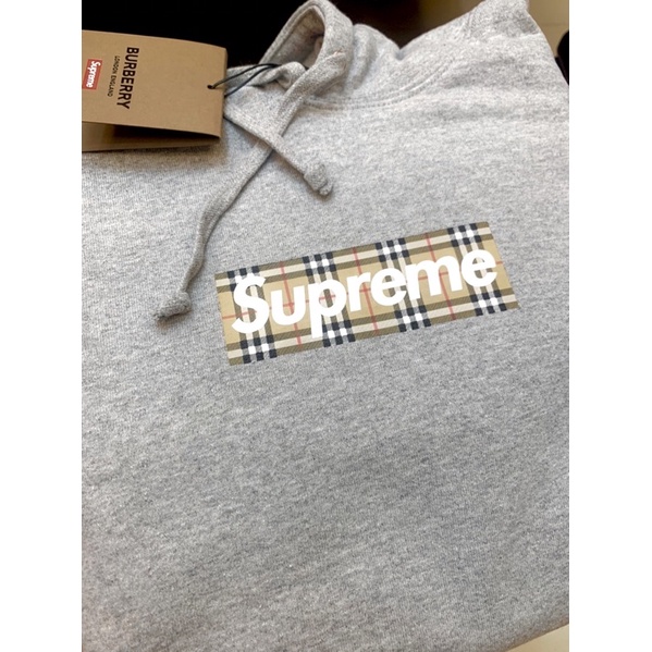 Supreme/Burberry Box Logo Hooded Sweatshirt(灰) 現貨