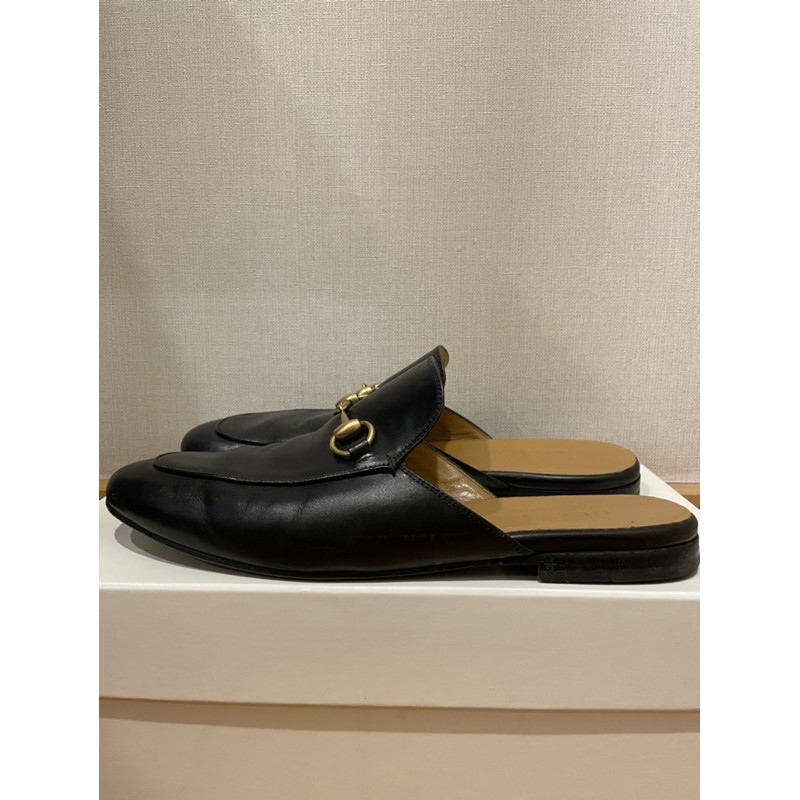 GUCCI PRINCETOWN LEATHER SLIPPER 男款 男鞋 黑色 UK7/26CM