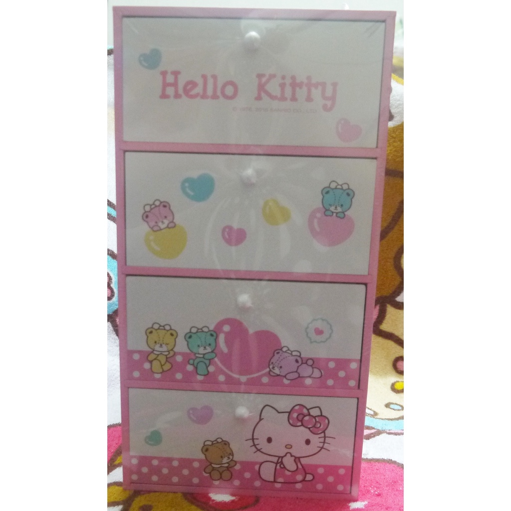 正版﹝Sanrio﹞授權※Hello Kitty凱蒂貓※【粉紅色凱蒂貓造型】木質直式四抽收納盒