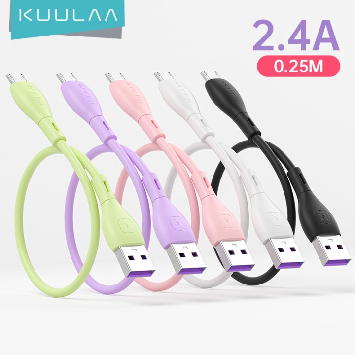 KUULAA馬卡龍柔性硅膠小米Redmi 7微型USB快速充電電纜30cm長