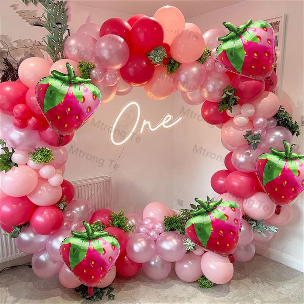 127 件/套夏季水果派對粉色玫瑰紅乳膠氣球花環拱形套裝草莓箔氣球女孩生日裝飾
