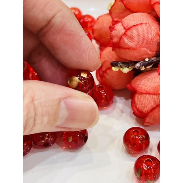 日本手作 《高品質壓克力系列》超美紅色噴金 10mm 特殊壓克力直孔珠 耳環專用  DIY 手作材料