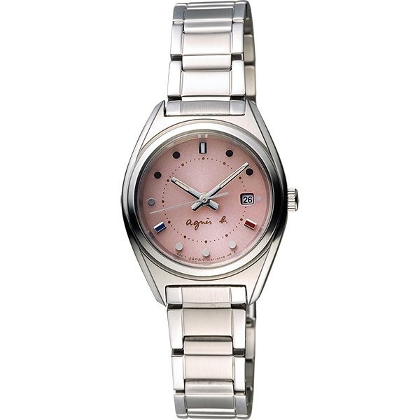 天使熊小鋪~日本帶回 agnes b.Solar 驚豔巴黎太陽能時尚女錶 限定版手錶-粉*銀 原價15000