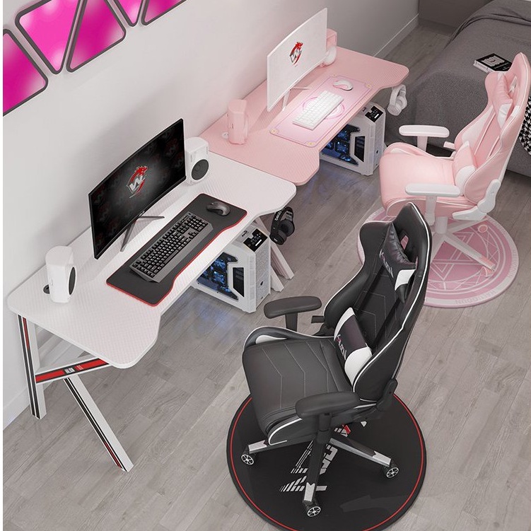 A06雙人電競桌椅套裝台式電腦桌家用情侶粉色書桌網吧全套一體競技電腦桌#電競桌#書桌#書架#書桌書架組合#寫字桌
