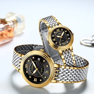 時尚商務超薄不鏽鋼帶情侶金色手錶學生男手錶女手錶石英錶禮物