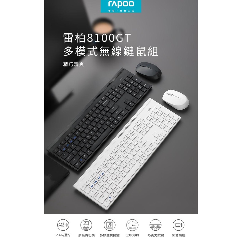 【也店家族 】 RAPOO 雷柏 8100GT 多模式 無線 多媒體 鍵鼠組__中文注音版