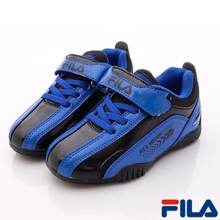 FILA斐樂頂級童鞋-流線賽車鞋款2-J833P-300黑藍(中小童)