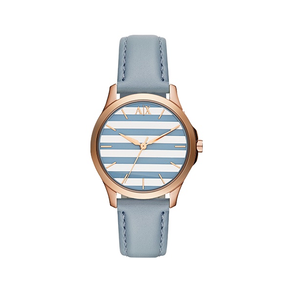 【Armani Exchange】A│X 義式線條質感時尚真皮腕錶-奶灰藍/AX5238/台灣總代理公司貨享一年保固