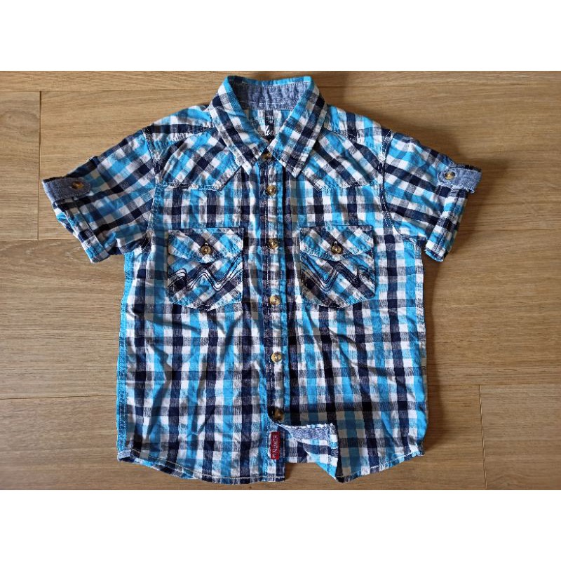 EDWIN兒童藍色格子短袖襯衫（二手衣）