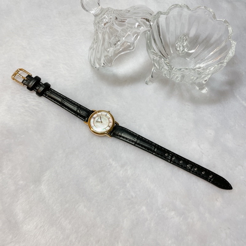 日本二手正品Mikimoto白珠母貝殼面古董錶 古董石英錶 Mikimoto錶 珍珠錶 貝殼錶 mikimoto配件