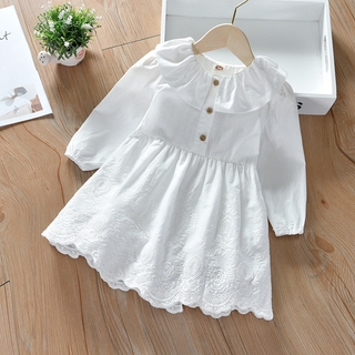 嬰兒公主白色蕾絲洋裝兒童女孩長袖襯衫連衣裙