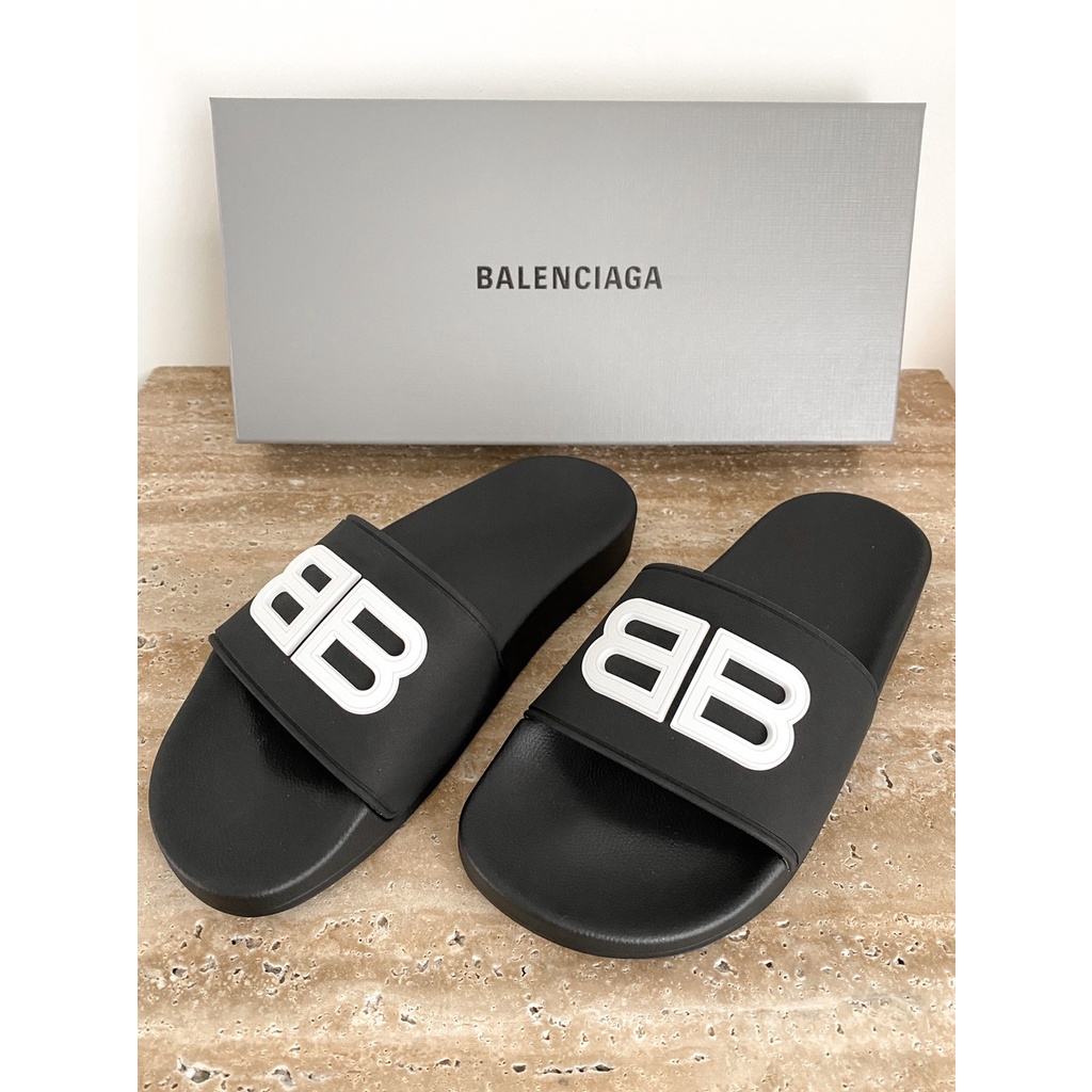 《代購·現貨》 Balenciaga 巴黎世家 白字logo 黑色 拖鞋