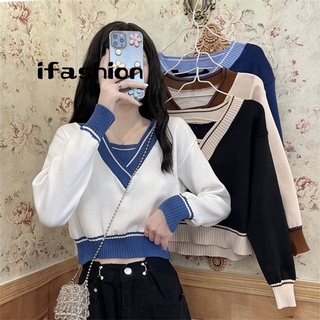 ifashion』甜辣風 針織衫 短版上衣 設計感小眾 純欲風 長袖上衣 內搭上衣 女生衣服