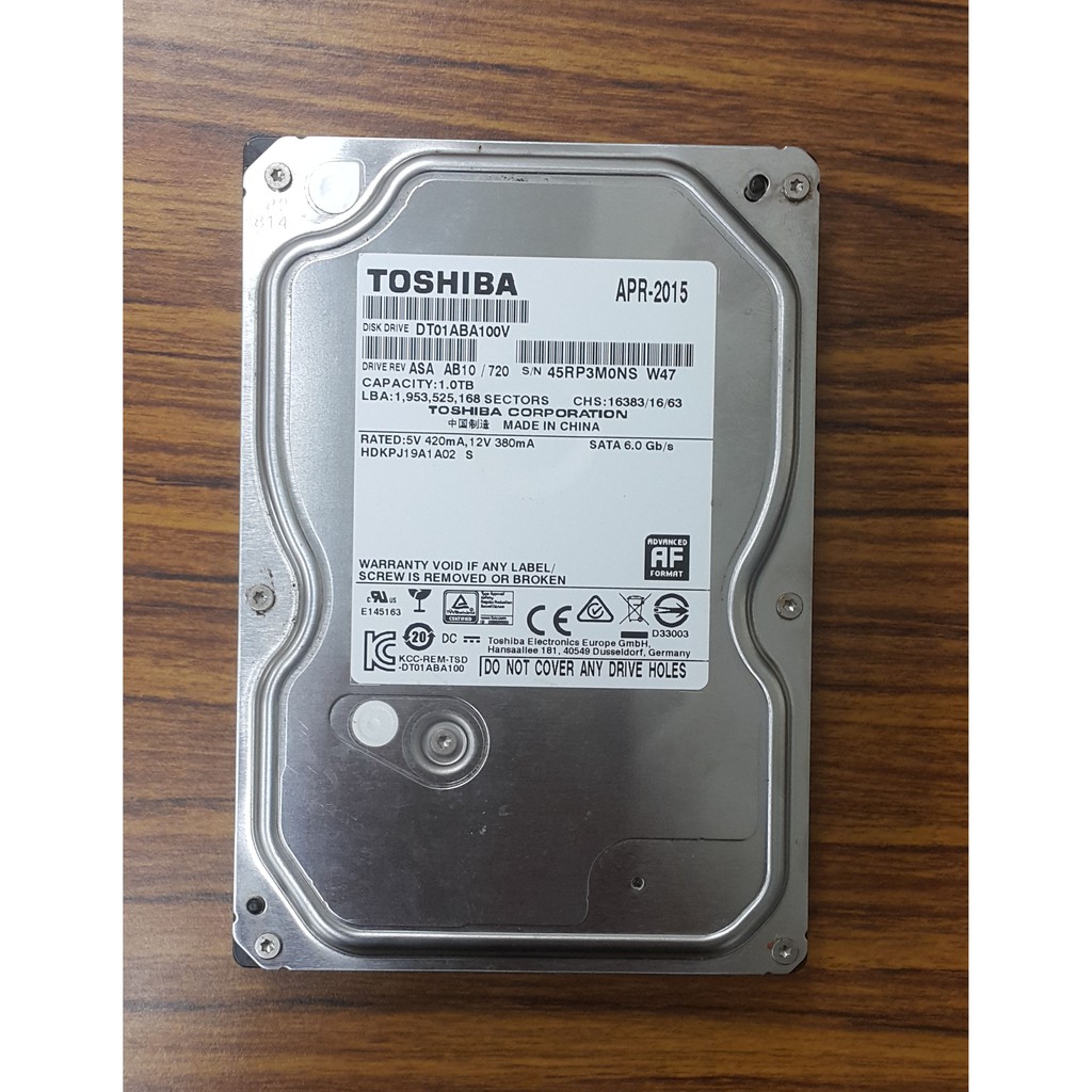 中古良品 TOSHIBA DT01ABA100V 3.5吋硬碟 1T 1TB 1000GB SATA3