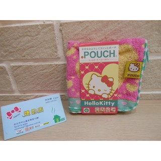 婕的店日本精品~日本帶回~POUCH粉紅色愛心Kitty毛巾布水壺袋化妝包