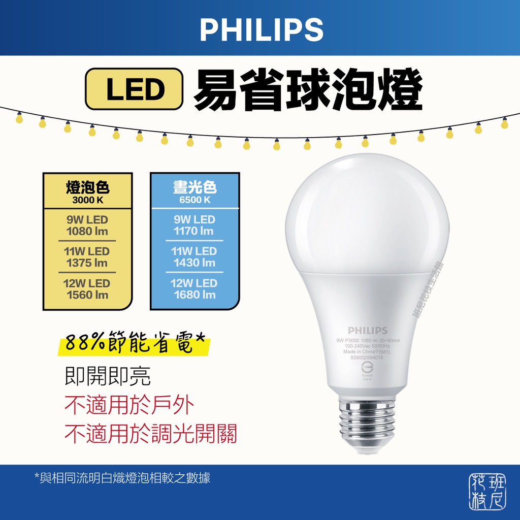 PHILIPS 飛利浦 LED E27 易省球泡燈 9W 11W 12W 省電 LED 燈泡
