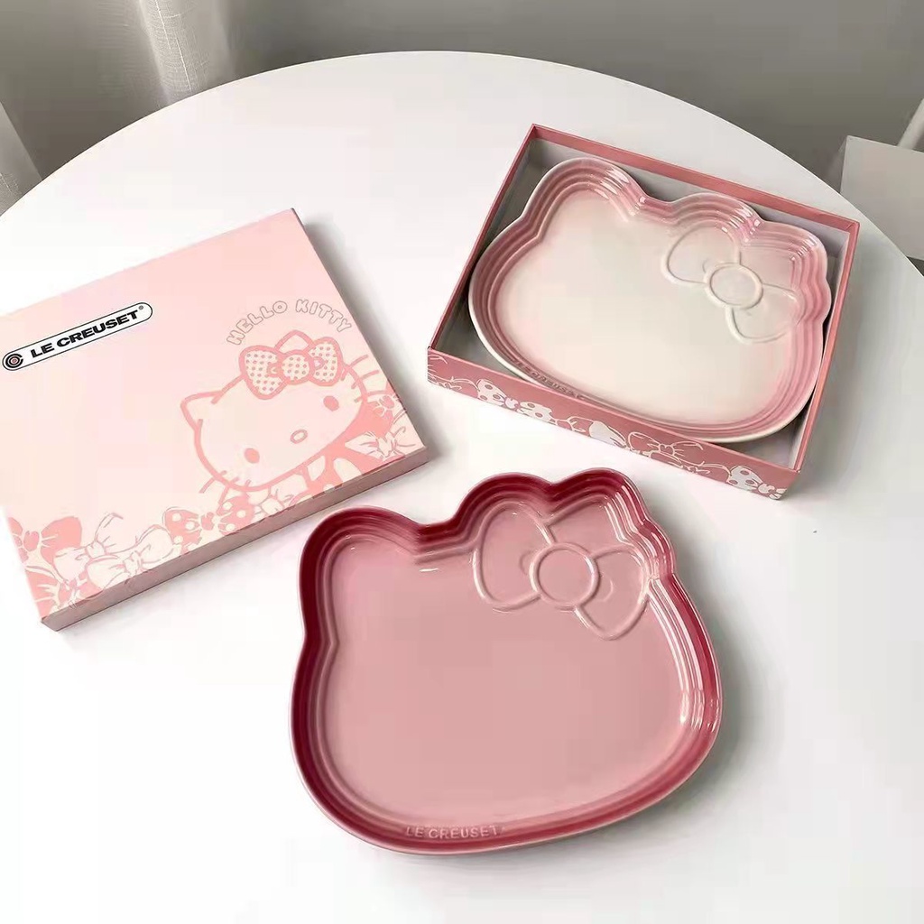 kitty聯名LC卡通碗盤燉盅陶瓷貓盤可愛碗粉色餐具禮盒hello kitty