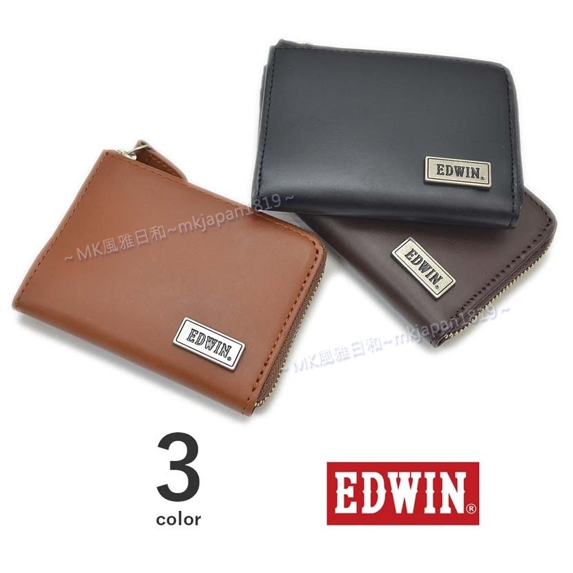 風雅日和💖日本正版 EDWIN 卡夾錢包 (0510446) 再生皮革 L型拉鍊 零錢包 小錢包 票卡夾 I11