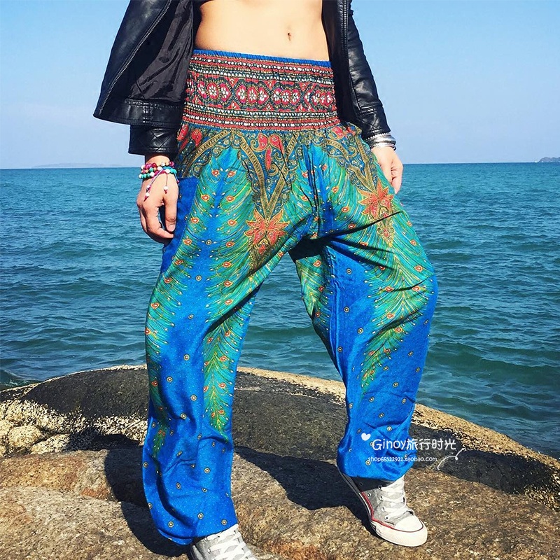 泰國 印花 瑜伽褲 女 印度尼泊爾 海邊 寬鬆 肚皮舞 民族風 闊腿 燈籠褲 長褲 亞洲風格 民族服飾