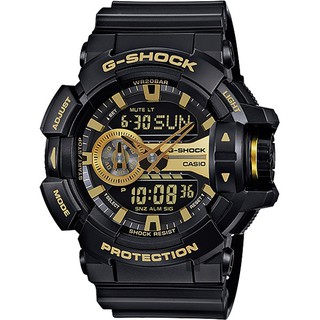 CASIO卡西歐 G-SHOCK 金屬系雙顯手錶-經典黑金 GA-400GB-1A9