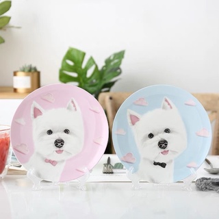 比熊犬 陶瓷西餐盤菜盤牛排盤子創意寵物家用陶瓷餐具