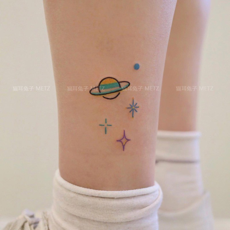 Petit Bazar 原宿風防水可愛星球閃亮亮假刺青紋身貼紙 蝦皮購物