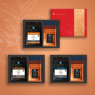 【COFFEELAND】精選禮盒 | 咖啡豆包+6入咖啡濾掛 - 橘韻/焦糖/藍調 (附提袋) I072