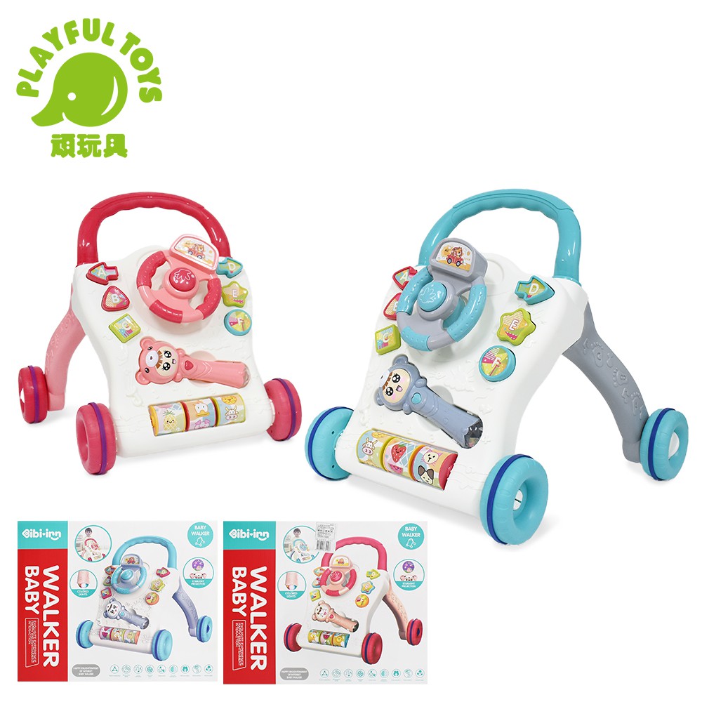 【Playful Toys 頑玩具】方向盤學步車(多功能音樂 嬰幼兒走路 手推助步車 燈光投影 寶寶成長玩具)